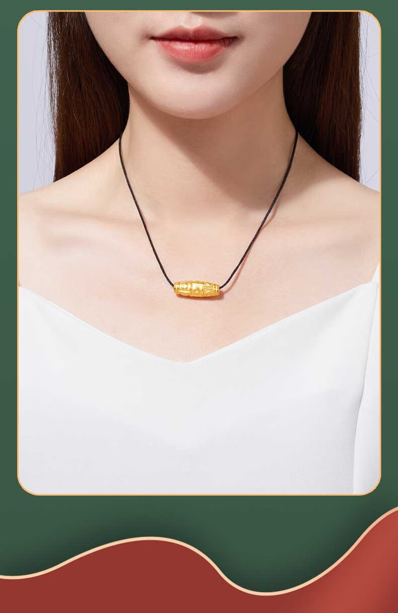 智玉云祥珠宝999足金天珠黄金吊坠项链男3d硬金长筒花纹转运珠路路通