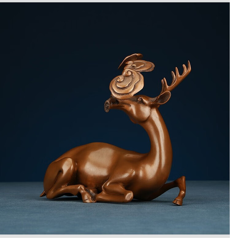 汉唐御阁 纯铜梅花鹿摆件工艺品紫铜卧鹿家居客厅装饰品办公室摆设