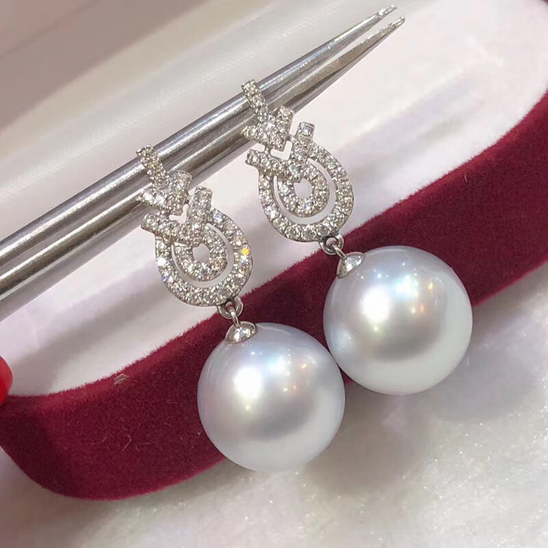 pearlboat 澳白珍珠耳环 海水珍珠耳环18k金镶轻奢耳饰送女友送生日