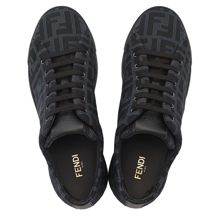 fendi芬迪男鞋奢侈品2022新款黑色ff经典logo图案系带男士运动鞋7e