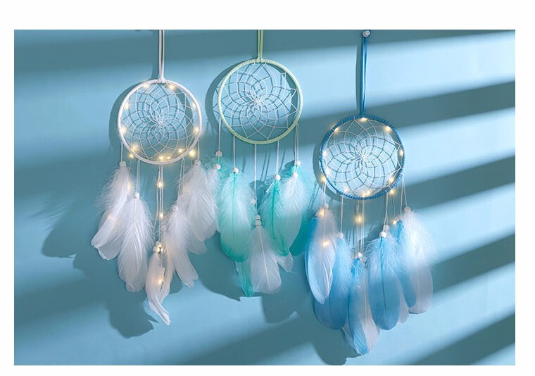 羽毛装饰少女心房间布置挂件森系捕梦网小风铃手工编创意生日礼物送