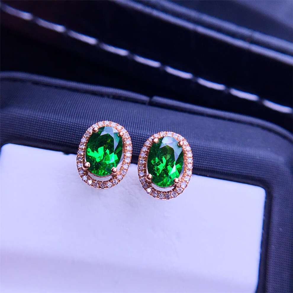 墨辰珠宝天然沙弗莱耳钉肉眼全净火彩超赞配天然南非真钻裸石重约2