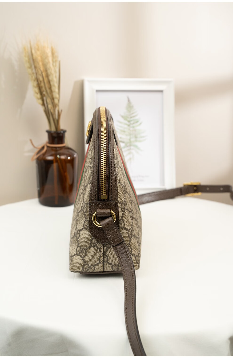 二手95新gucci古驰女包ophidia系列小号贝壳包女士斜挎包经典红绿条单