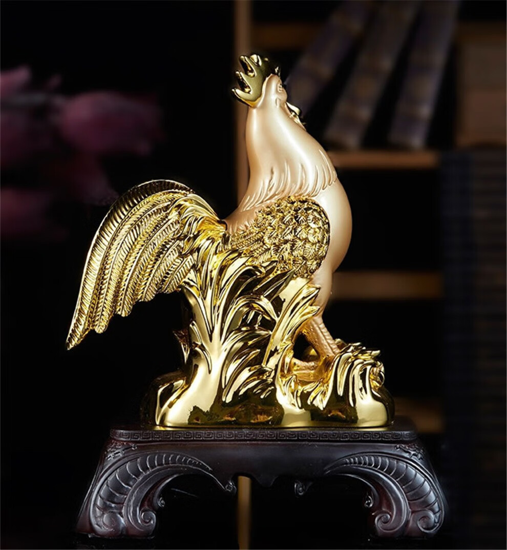 中式摆件绒沙金鸡树脂工艺品创意家居装饰工艺礼品 大吉大利电镀金色