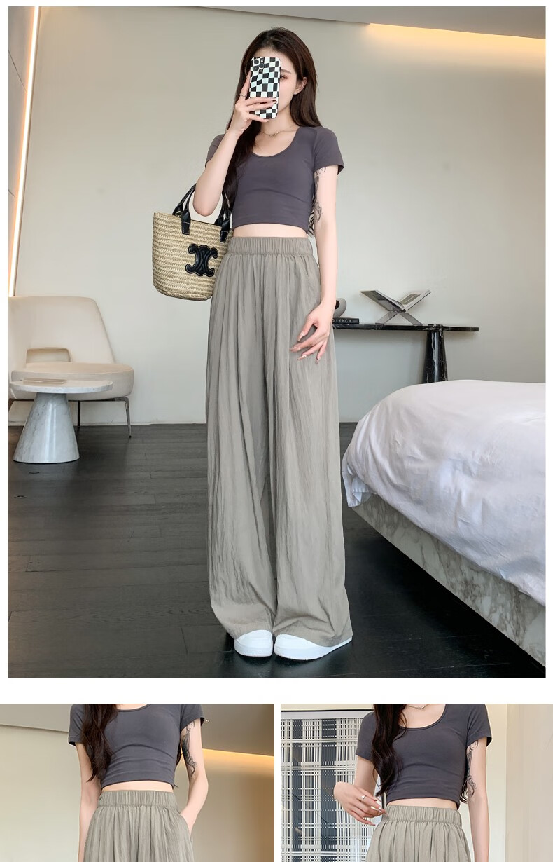 LangSha Ice Silk Wide-Leg Pants for Women, Summer High-Waisted Draping Straight Cotton Linen Casual Trousers, Japanese-Style Yamamoto Pants, Women's Lazy Style 15