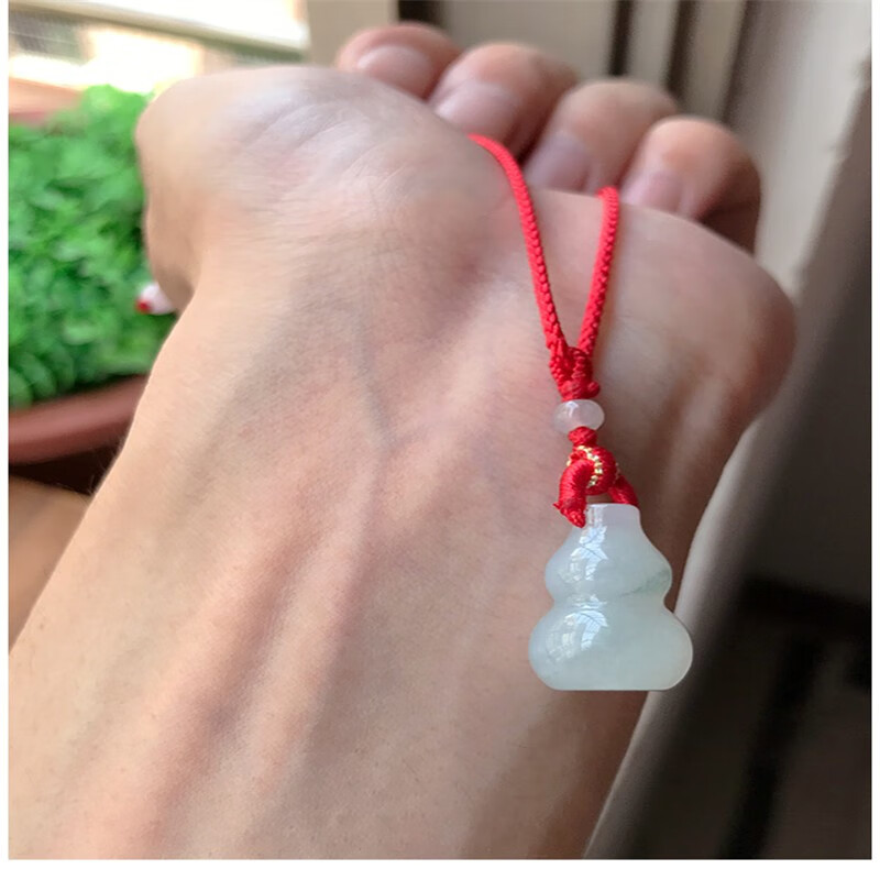 kingdom翡翠冰糯种飘蓝花葫芦玉吊坠小孩平安纳福玉坠小朋友红绳挂件