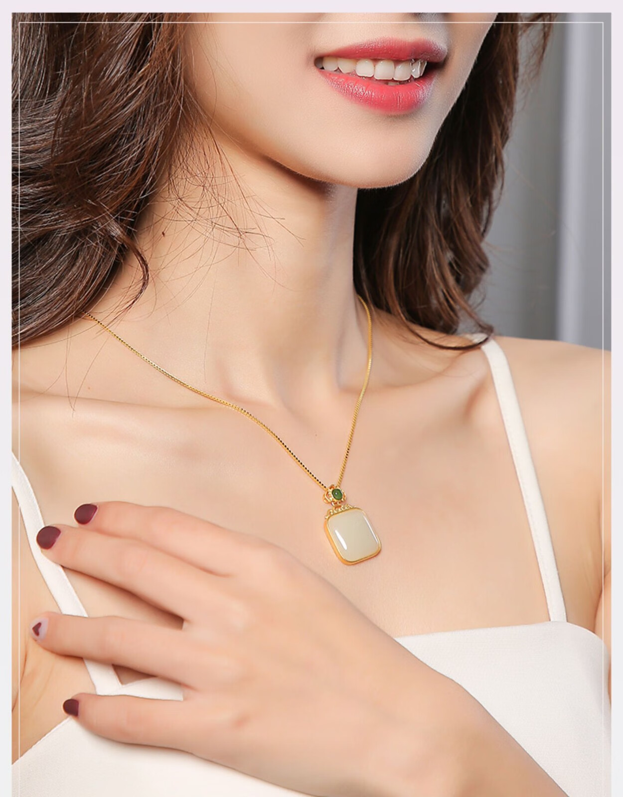 玉等我无事牌吊坠女款和田玉白玉项链玉吊坠小挂件平安扣方牌金镶玉玉