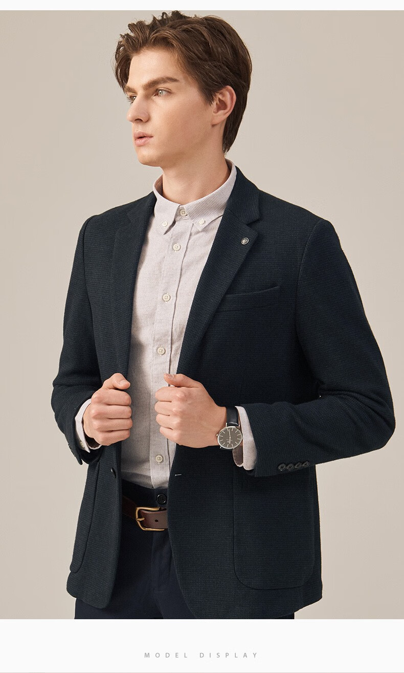 【商场同款】hazzys哈吉斯男装 秋款男士轻商务西服西装外套素色朱地