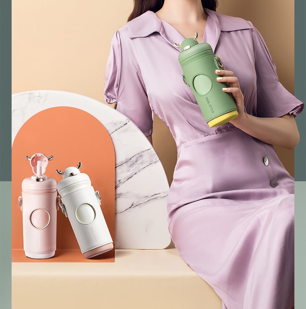 德国博奥尼保温杯女可爱少女保温水杯学生儿童带吸管保温杯简约个性
