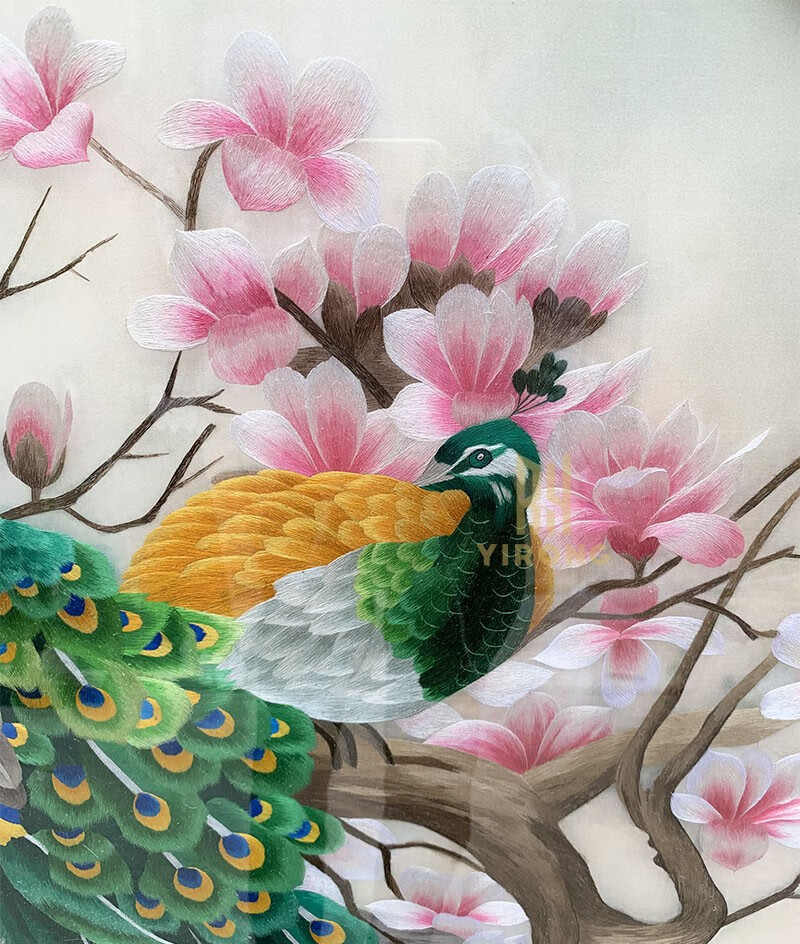 易蓉苏绣成品挂画手工刺绣精品孔雀牡丹刺绣玄关装饰挂画14丝精品刺绣