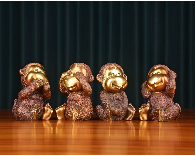 弘才纯铜猴摆件四不猴一套家居玄关书房酒店公司创意装饰品客厅摆设