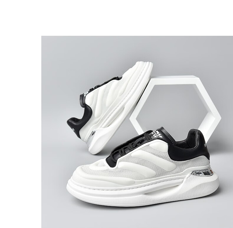 马克华菲男鞋小白鞋2022新款厚底增高休闲鞋夏季透气运动板鞋 白绿 38