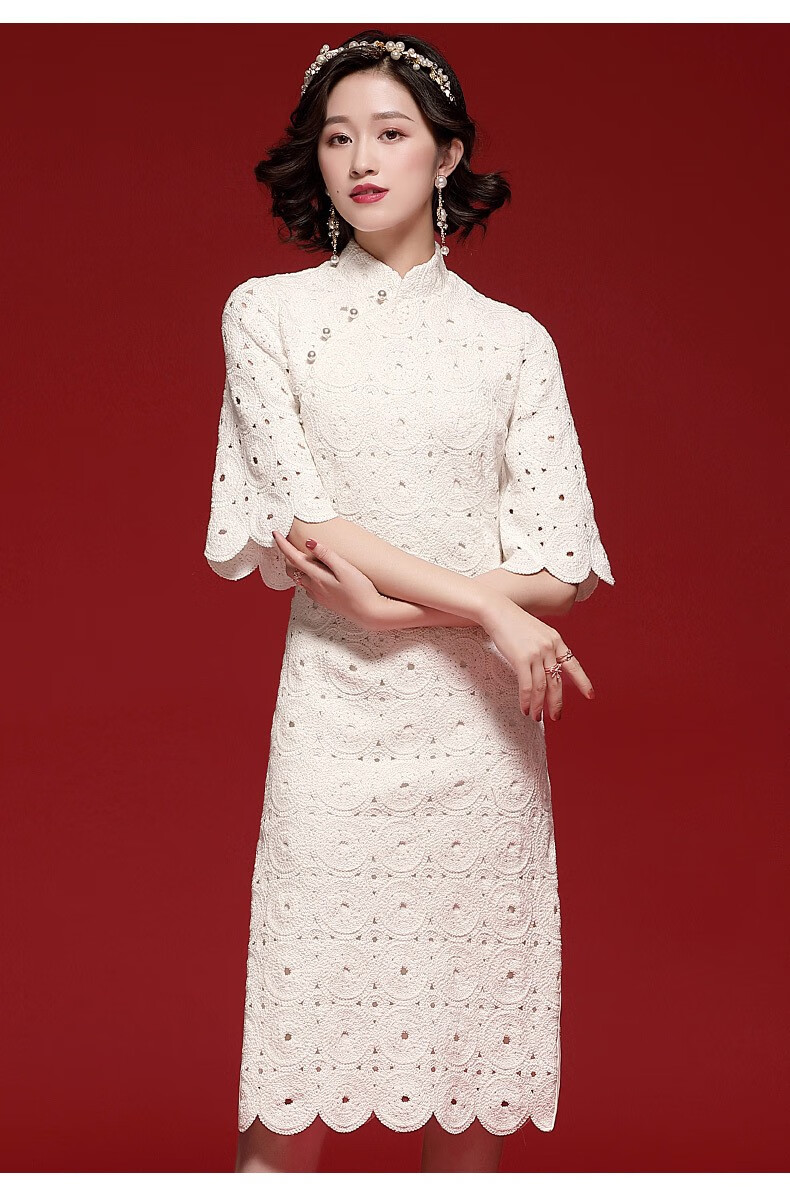 欧迪鸟品牌女装蕾丝旗袍女2020新款改良版连衣裙复古修身中长斜襟高