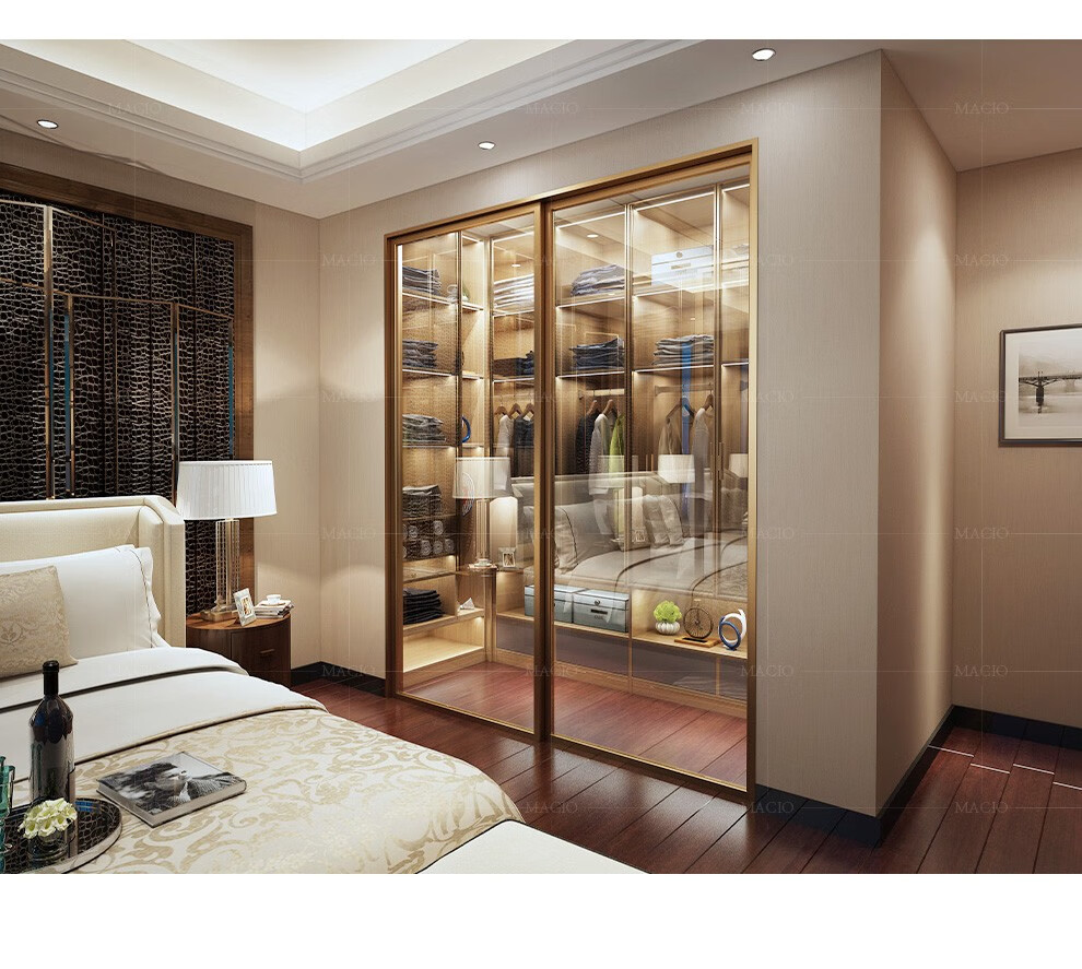 玛格卧室衣柜整体定制简约迷你衣帽间卧室开放式玻璃门衣橱定做预付金