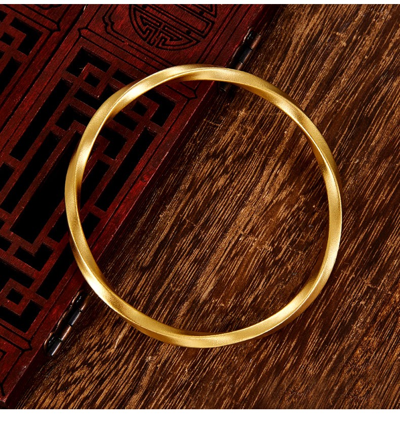 韩大福 莫比乌斯手环足金9999实心素圈磨砂金镯子传承古法黄金手镯