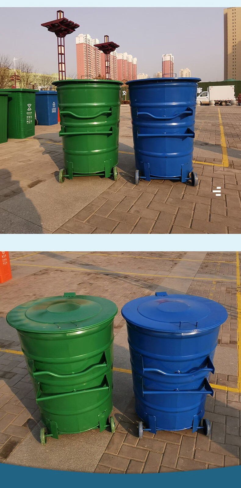 铁皮垃圾桶大号防臭加厚户外环卫挂车用市政金属带盖铁皮桶18厚无盖3