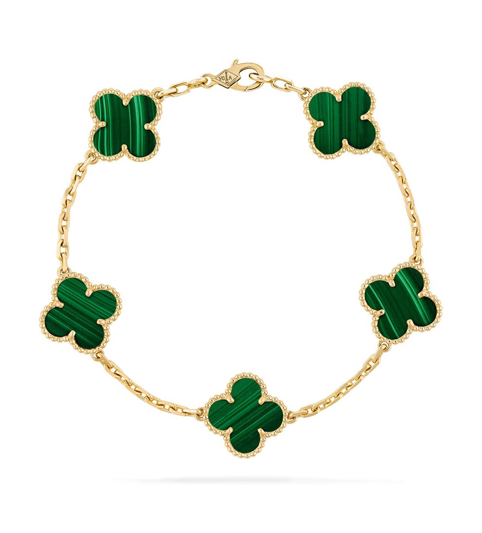 vca梵克雅宝手链五花四叶草手链女四叶草珍珠贝母18k黄金金手饰5花 缟