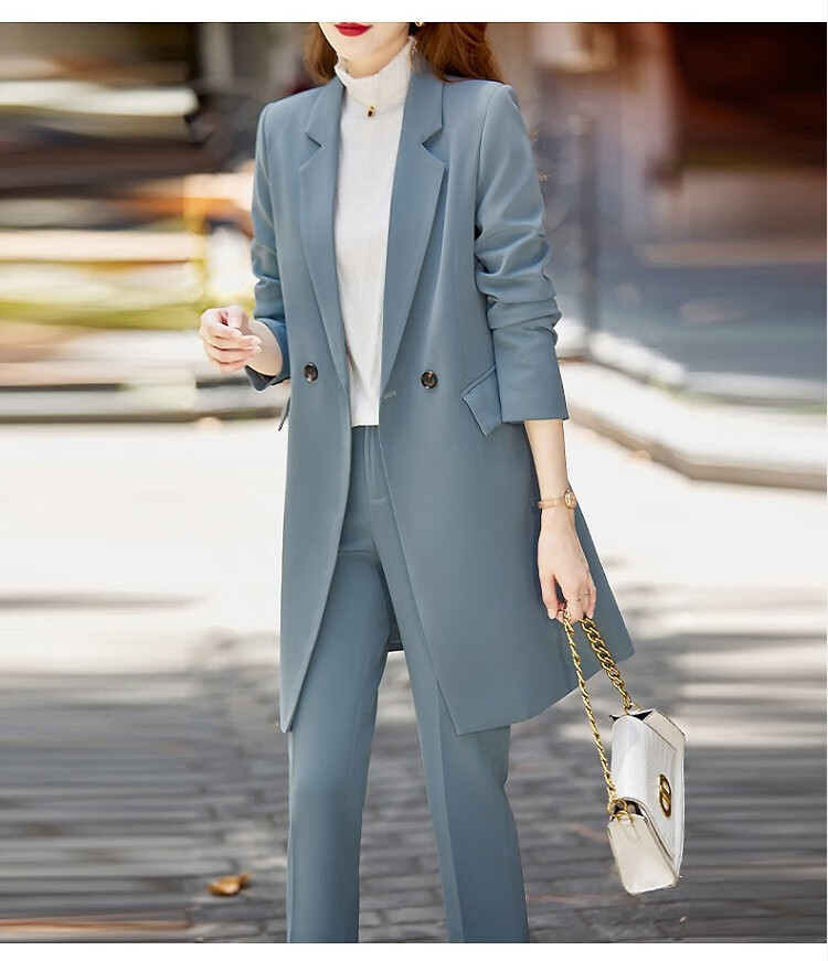 劳拉格慕中长款西装套装女年新款时尚休闲西服商务气质职业装两件套