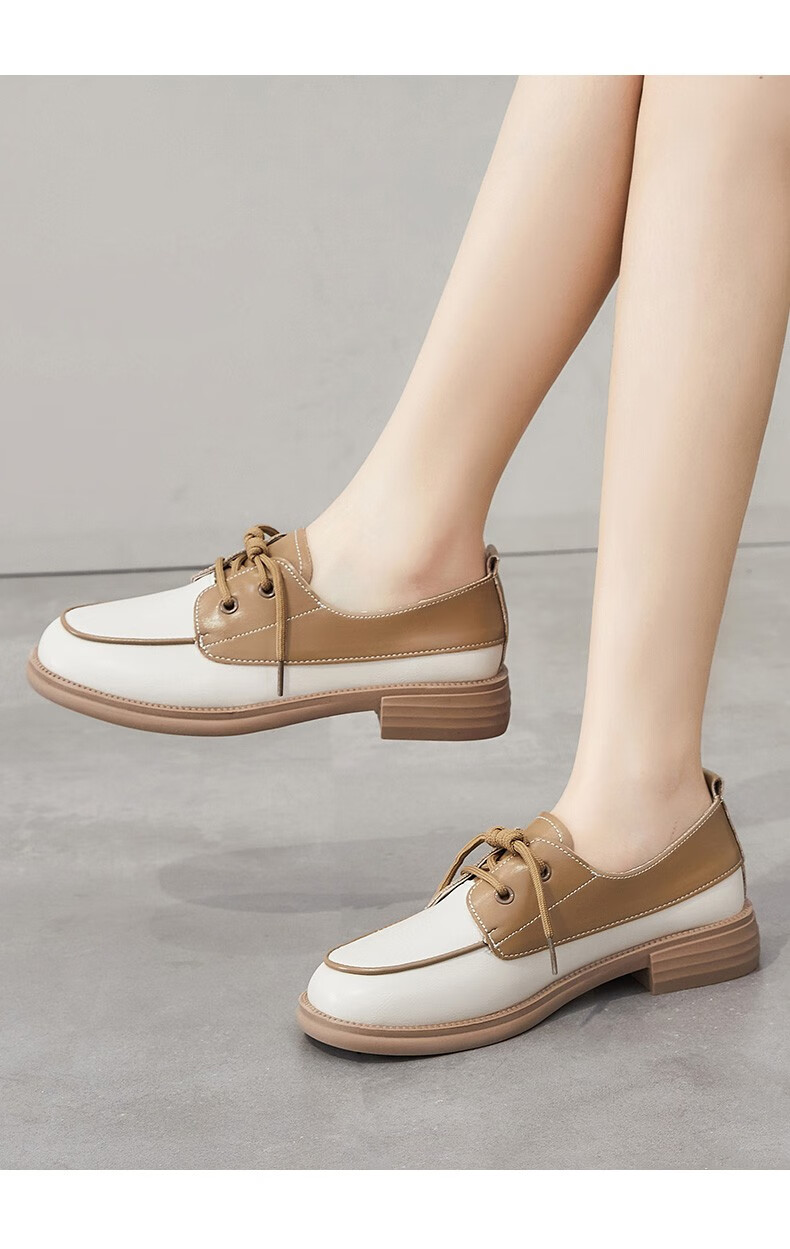 公猴乐福鞋小皮鞋女英伦风2022新款春季复古平底单鞋日系学生百搭米色