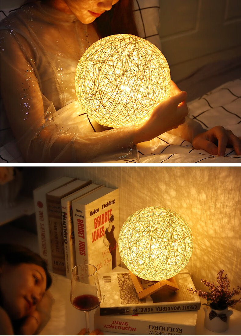 创意ins台灯卧室床头柜网红小夜灯少女小灯月球星空投影梦幻睡眠 15cm