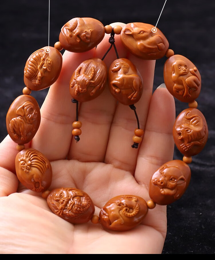 缘份晶生橄榄核手串浮雕十二生肖核雕文玩把件橄榄胡雕刻12生肖本命佛