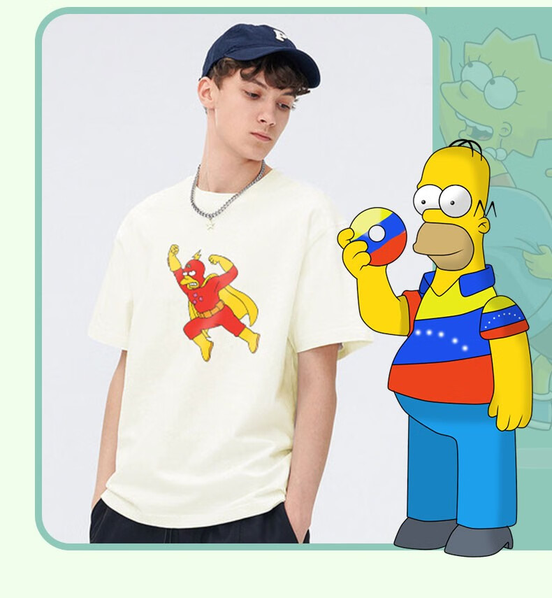 thesimpsons辛普森一家2022夏季短袖新款纯棉潮流透气印花t恤男黑色m