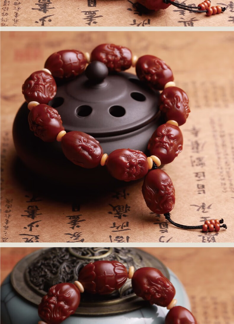 晶善堂包浆玉化橄榄核双面十八罗汉手串橄榄胡核雕佛珠手链男女情侣