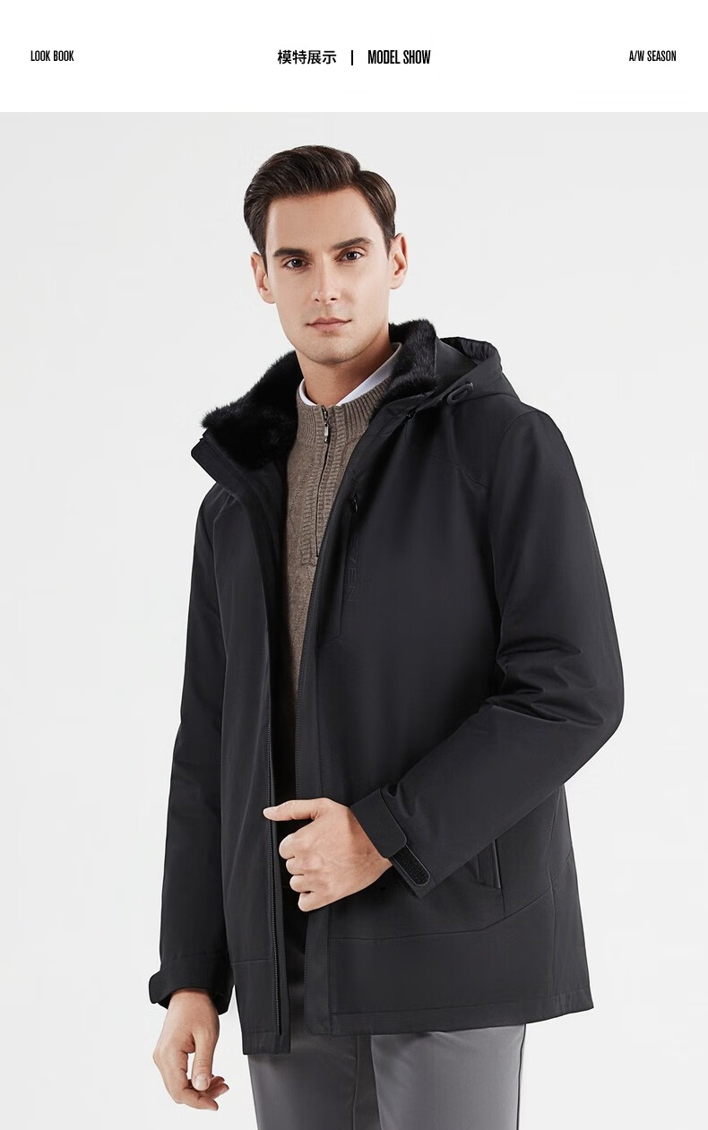 可拆卸内胆柒牌男装尼克服男2022新品商务休闲长款男士保暖加厚兔毛