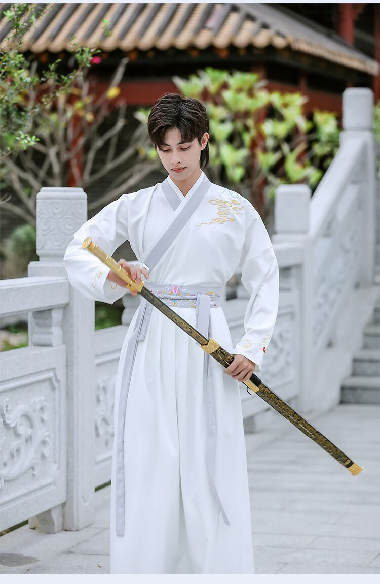 男生汉服青少年学生套装原创魏晋风绣花交领晋制襦裙日常 乳白色套装