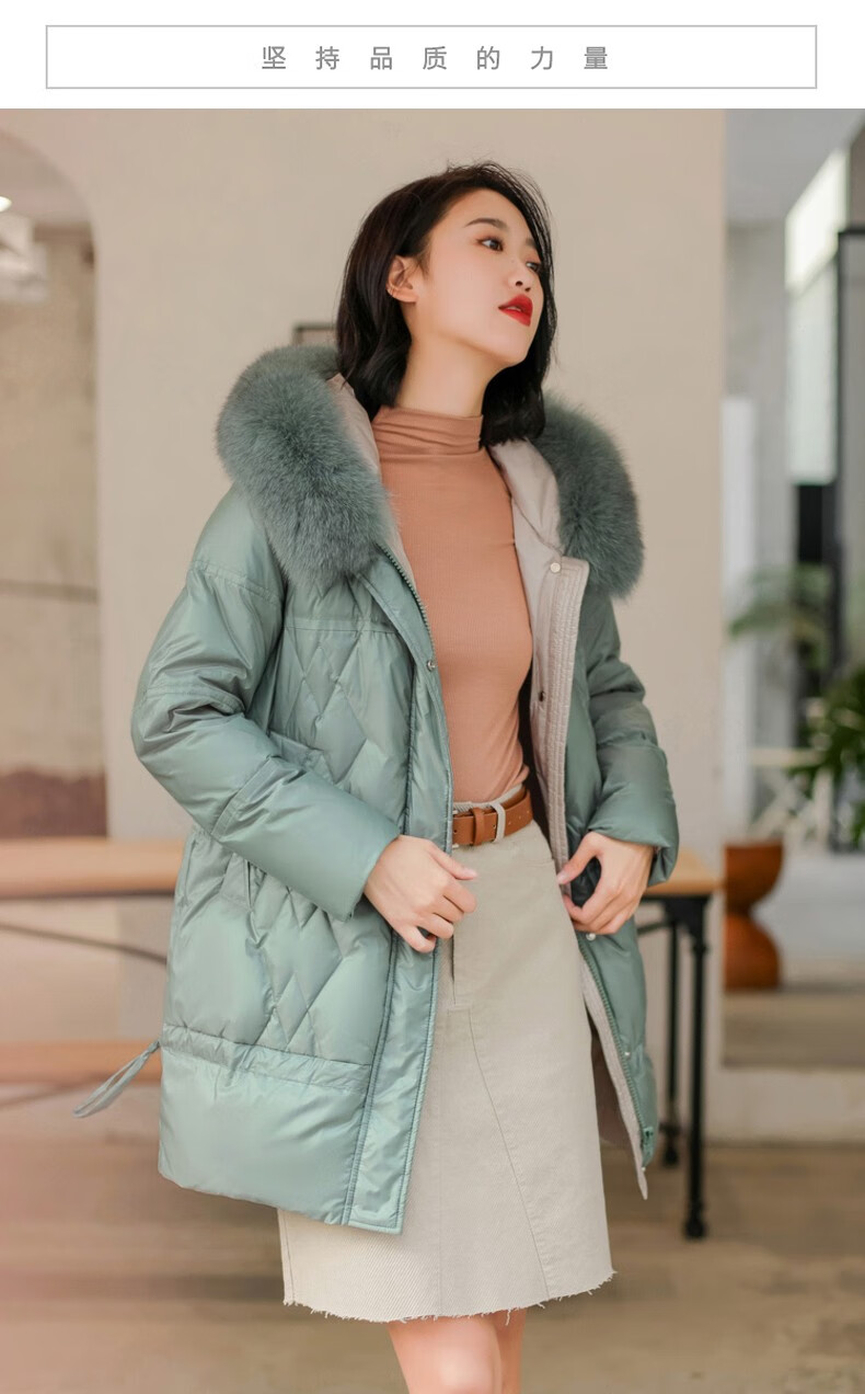 苏纱中年女装妈妈装2020秋冬装新款时尚超大狐狸毛领羽绒服女中长款