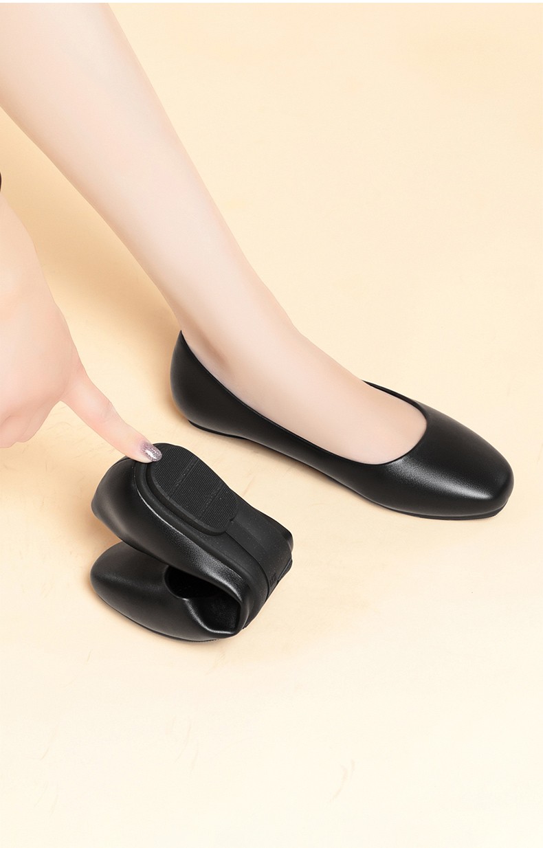 黑色皮鞋女工作鞋软皮单鞋方头职业女鞋平底软底银行酒店前台上班空姐