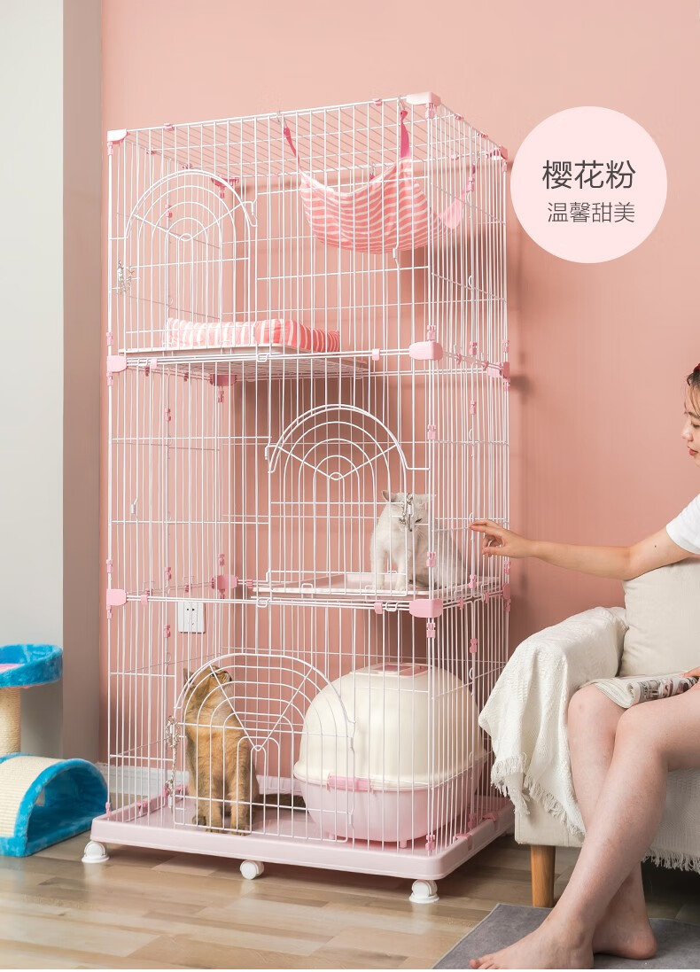 猫笼子猫别墅宠物猫咪笼子双层二层三层大号猫舍 二层902粉色色套餐