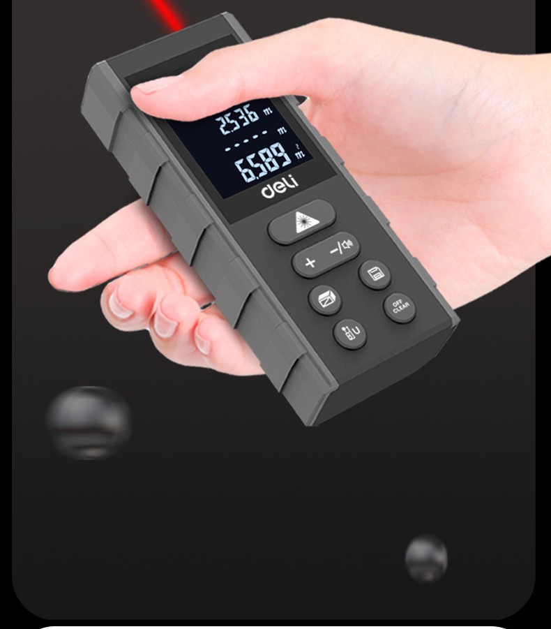 得力deli激光测距仪室内外测距离面积体积50m测距量房仪电子尺手持式