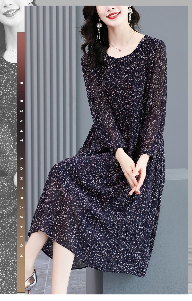 珂曼苏品牌女装雪纺连衣裙女2022春装新款宽松气质裙法式减龄复古裙黑