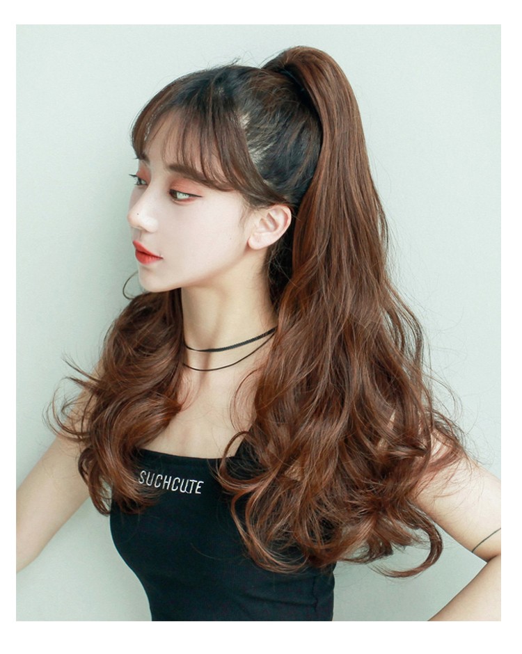 actual self假发马尾长卷发辫抓夹式高马尾网红大波浪假马尾辫子 板栗