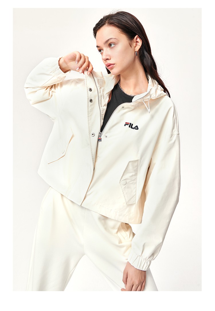 倪妮同款fila斐乐官方女子梭织上衣摩登时尚梭织收口外套连帽开衫女装