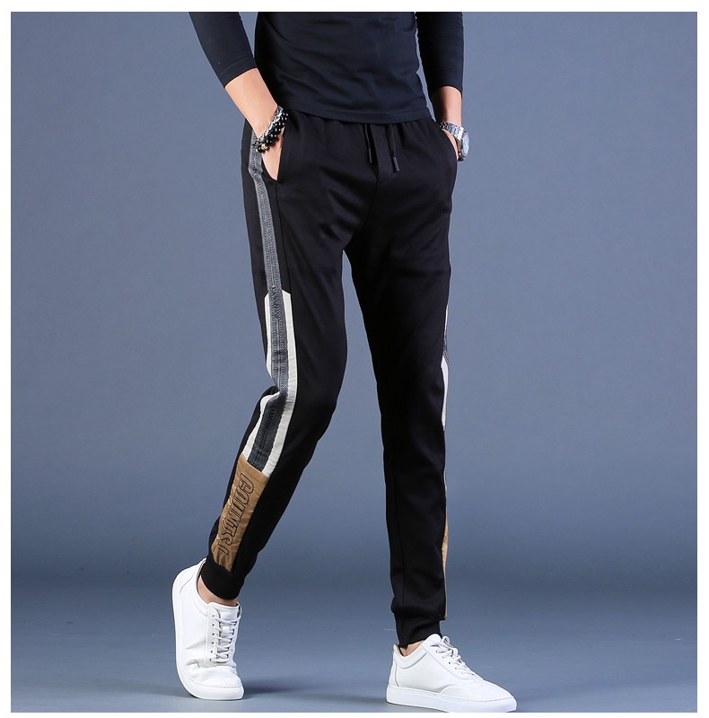 hteec香港潮牌秋冬新款男士休闲裤束脚裤子弹力修身小脚裤黑色36