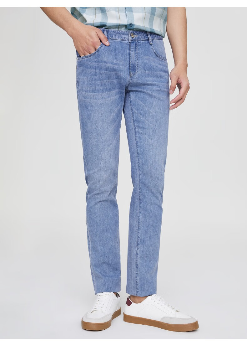 商场同款百斯盾牛仔裤男夏季透气长裤宽松休闲经典直筒裤深蓝色292尺2