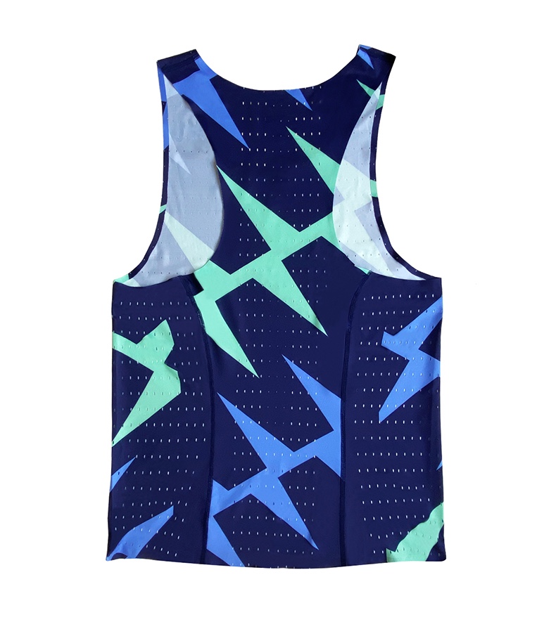 沃兰迪运动背心冰丝薄款速干跑步田径训练马拉松吸汗健身背心蓝色钻石