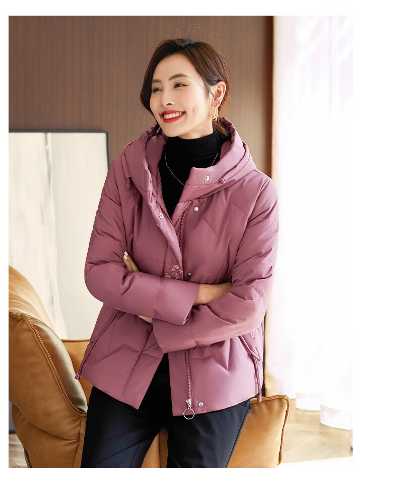 雪夕(xuexi) 中年妈妈装羽绒服女冬季外套绣花棉袄中老年人衣服棉袄中