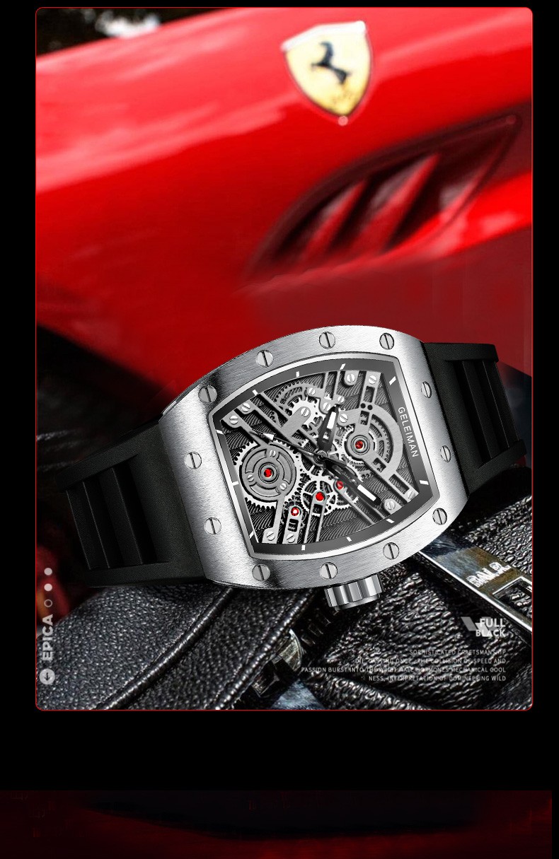 格雷曼geleiman手表男士全自动机械表时尚个性酒桶型夜光防水运动腕表