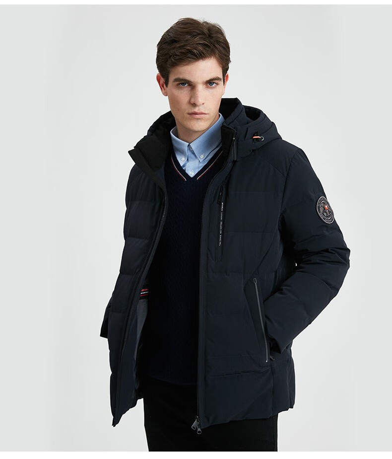 雪伦鹅绒羽绒服男短款连帽秋冬外套休闲商场同款sharon20617暗红4xl