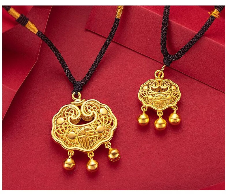 韩大福 长命锁宝宝小金锁包黄金吊坠 999.