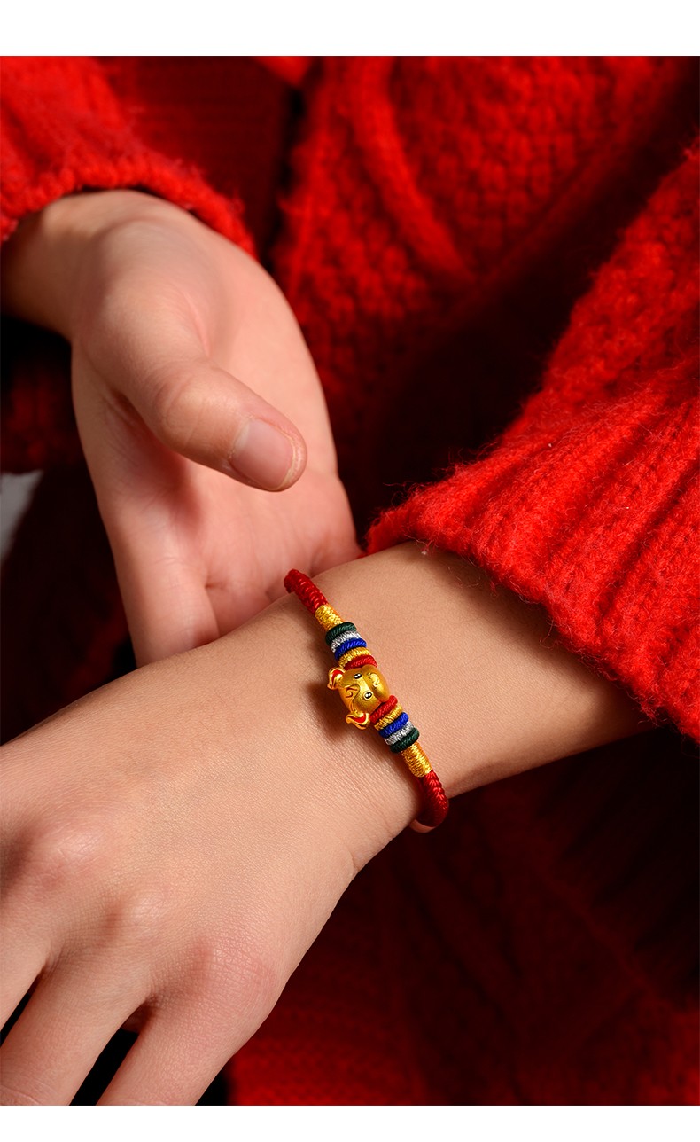 汉珠999黄金转运珠属牛生肖牛五行手链女送长辈情侣礼物3d硬金本命年