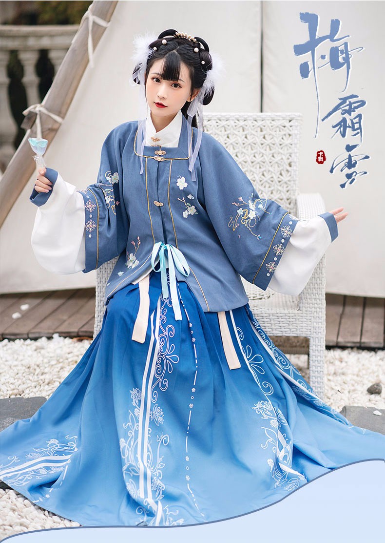 卡辑明制汉服女古装原创刺绣立领对襟短衫中国风袄裙套装古风梅霜雪