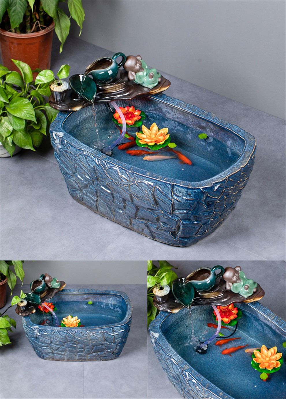 长方形鱼缸乌龟缸景德镇陶瓷金鱼缸清鳉兰寿鱼盆客厅阳台流水鱼缸