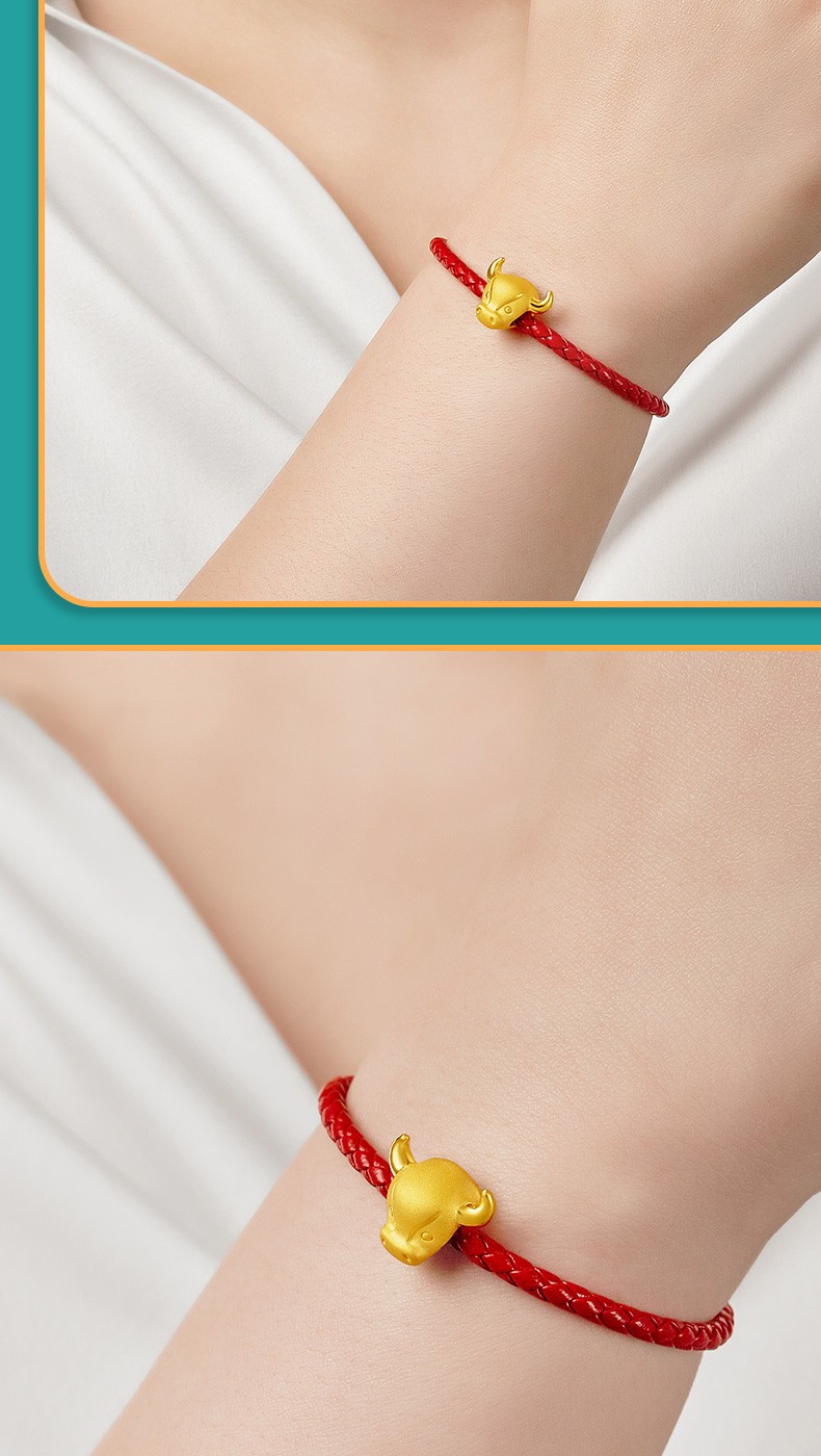 【圣诞节礼物】菜百首饰 黄金转运珠 足金抱抱牛福字牛头转运珠 十二