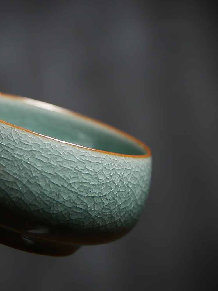 丽芳阁青瓷大师叶小春冰裂纹作品 冰裂纹鱼杯 高档功夫茶品茗杯茶盏