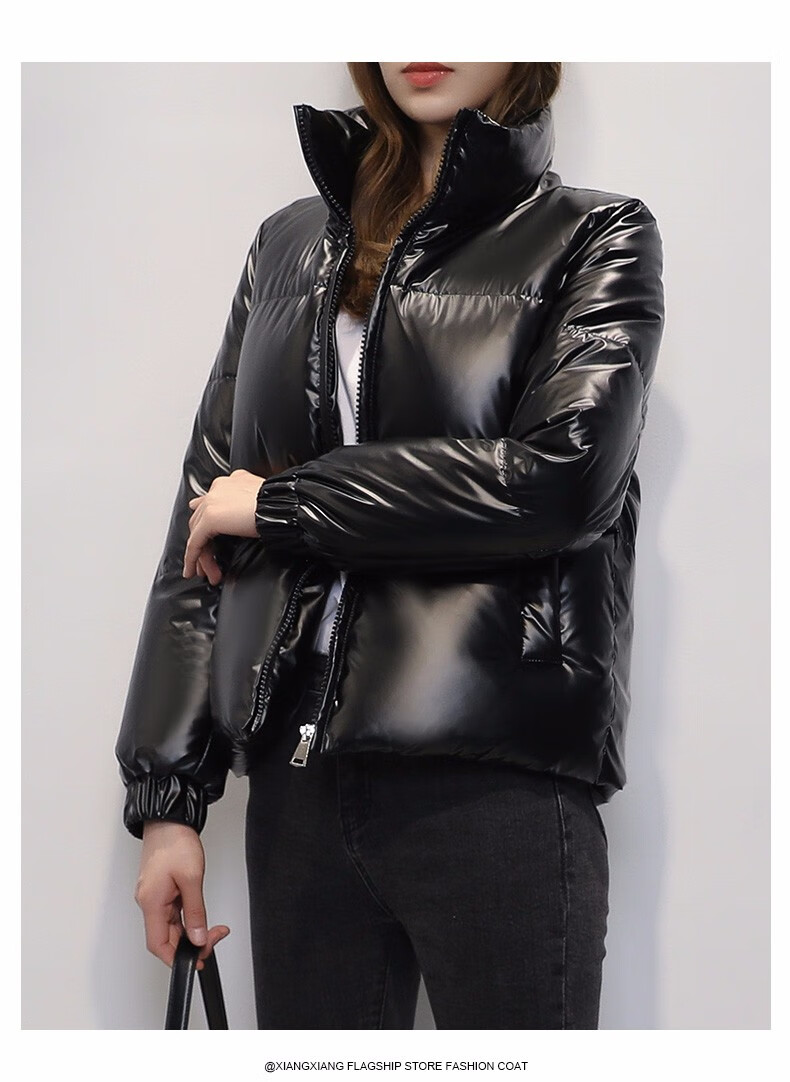 朵绒菲羽绒服女短款亮面小个子2020新款冬季时尚流行亮皮免洗白鸭绒
