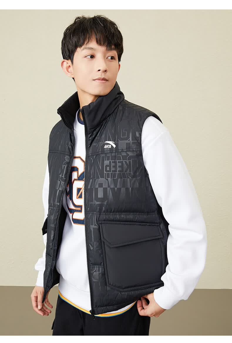 安踏(anta) 羽绒马甲男士冬季防泼水马甲加厚保暖棉服休闲马甲